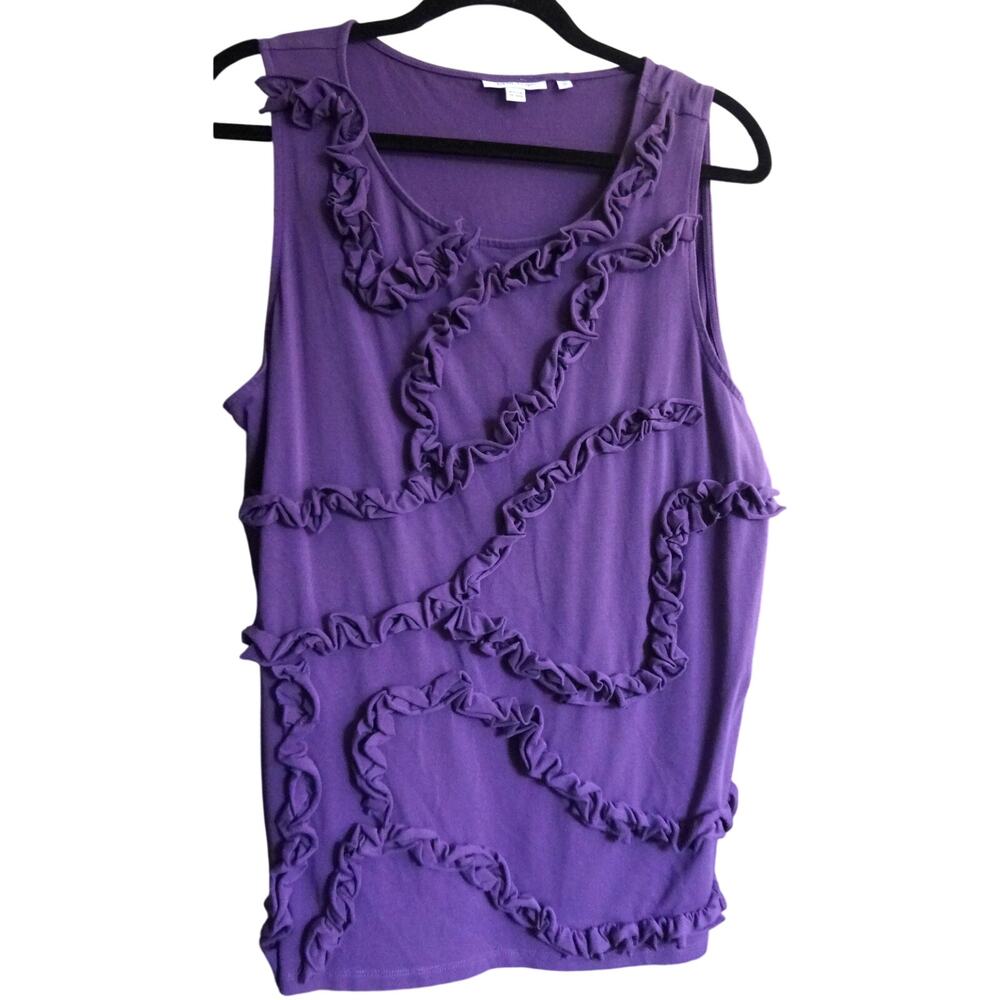 Chicos 3 Purple Ruffle Tank Top Cotton Stretch Womens XL Summer Casual Vacation